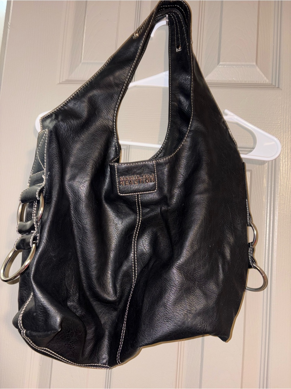 Kenneth Cole Reaction Black Leather Shoulder Hobo with Contrast Stitching